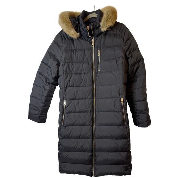 Michael Kors Black Puffer Coat - Detachable Faux Fur Hood- Women's Size XL - Picture 1 of 9